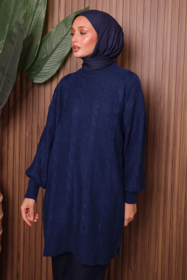 Vêtements hijab BLEU MARINE TUNIQUE EN MAILLE T 4107 - TRENDTESETTÜR