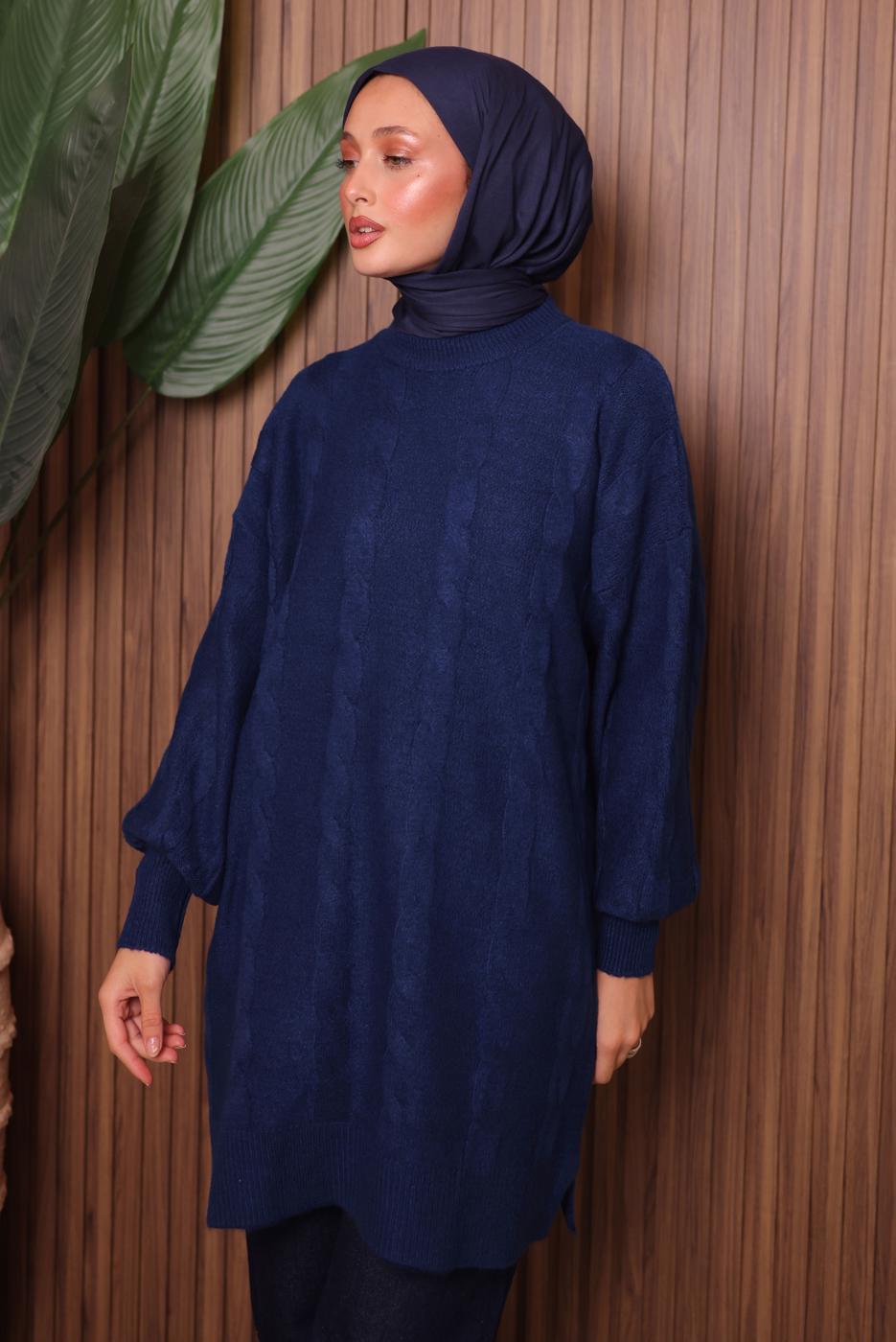 Vêtements hijab BLEU MARINE TUNIQUE EN MAILLE T 4107