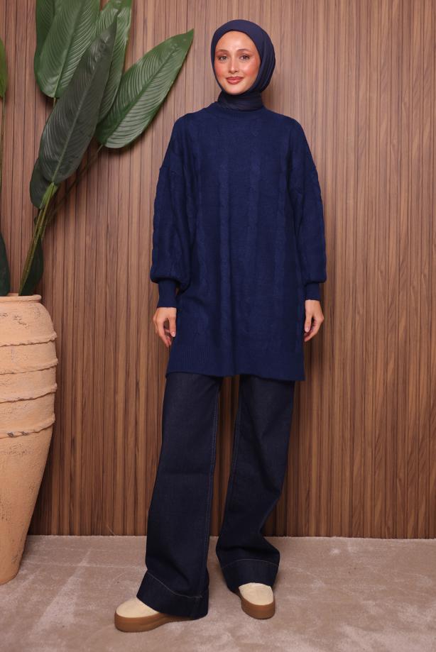 Vêtements hijab BLEU MARINE TUNIQUE EN MAILLE T 4107 - TRENDTESETTÜR