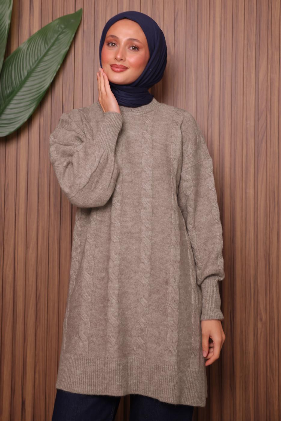 Tesettür giyim VİZON TRİKO TUNİK T 4107