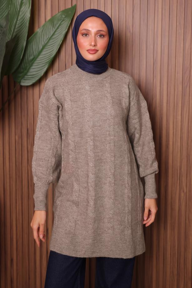 Tesettür giyim VİZON TRİKO TUNİK T 4107 - TRENDTESETTÜR
