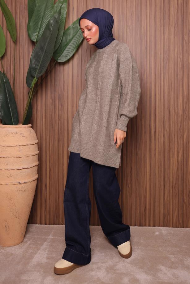 Tesettür giyim VİZON TRİKO TUNİK T 4107 - TRENDTESETTÜR