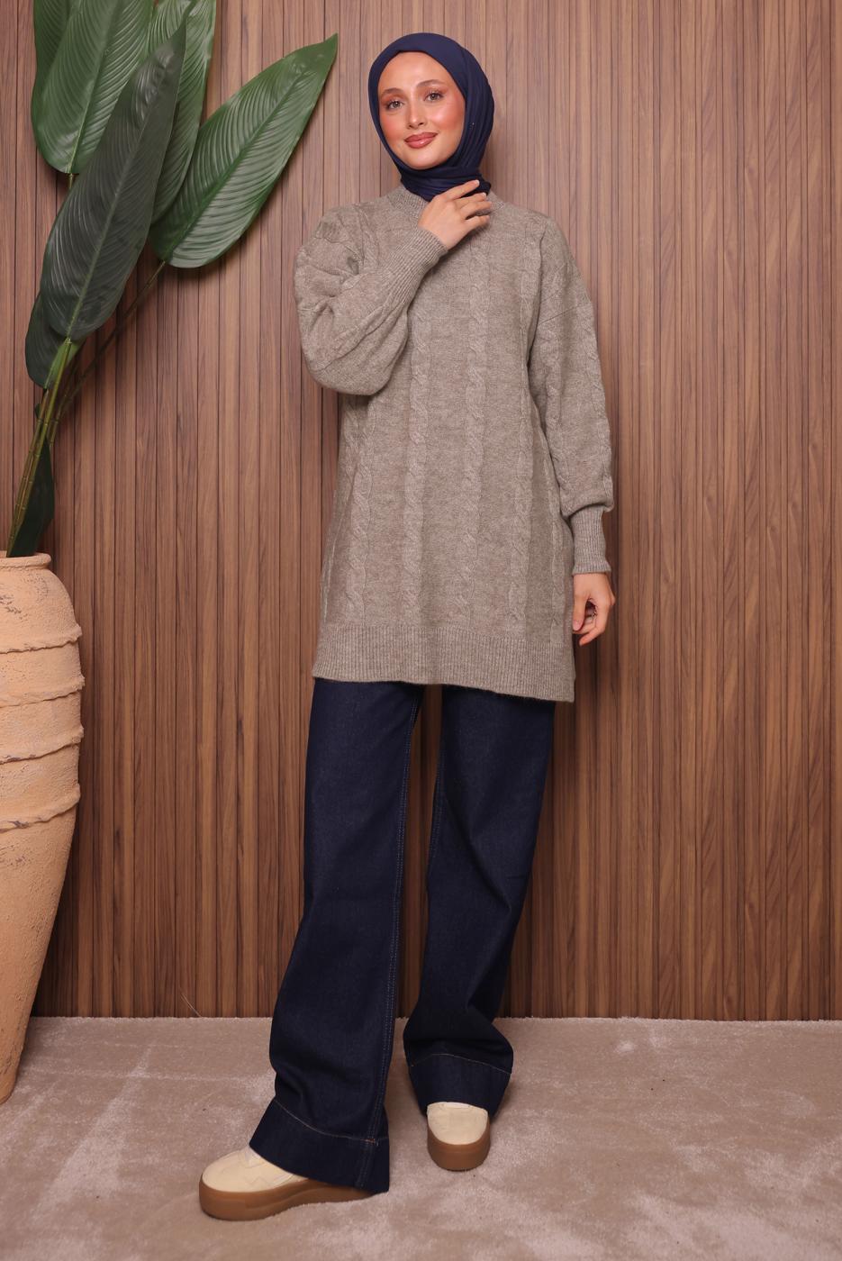 Tesettür giyim VİZON TRİKO TUNİK T 4107