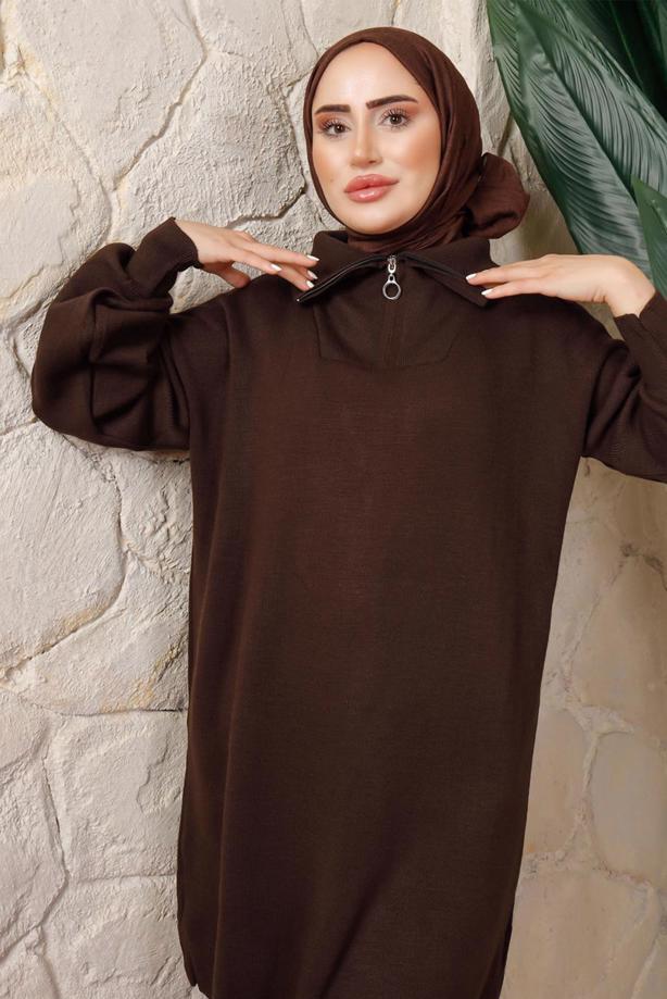 Hijab clothing BROWN KNITWEAR TUNIC T 4208-1 - TRENDTESETTÜR