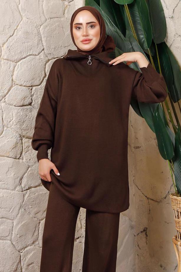 Hijab clothing BROWN KNITWEAR TUNIC T 4208-1 - TRENDTESETTÜR