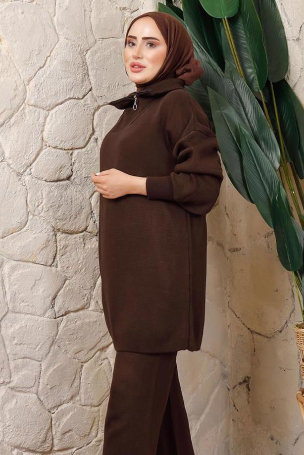 Hijab clothing BROWN KNITWEAR TUNIC T 4208-1 - TRENDTESETTÜR