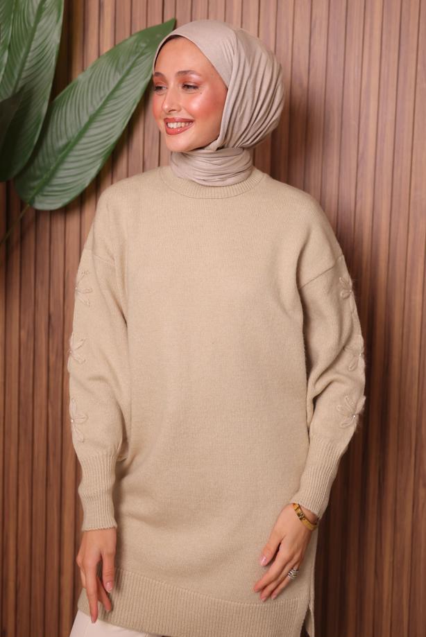 Vêtements hijab BEIGE TUNIQUE EN MAILLE T 4507 - TRENDTESETTÜR