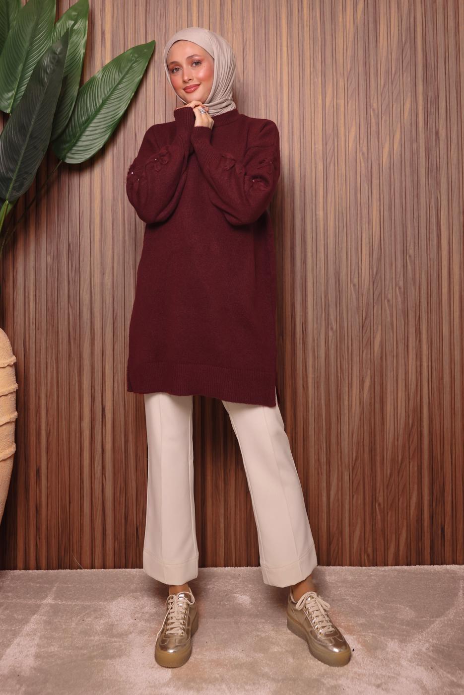 Tesettür giyim BORDO TRİKO TUNİK T 4507