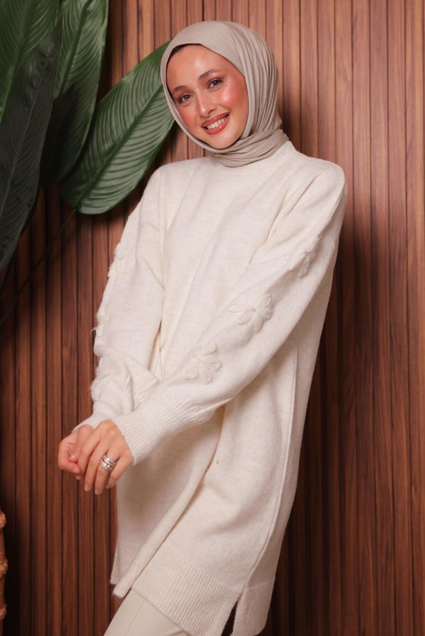 Vêtements hijab ÉCRU TUNIQUE EN MAILLE T 4507 - TRENDTESETTÜR