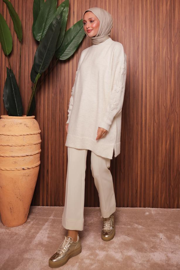 Vêtements hijab ÉCRU TUNIQUE EN MAILLE T 4507 - TRENDTESETTÜR