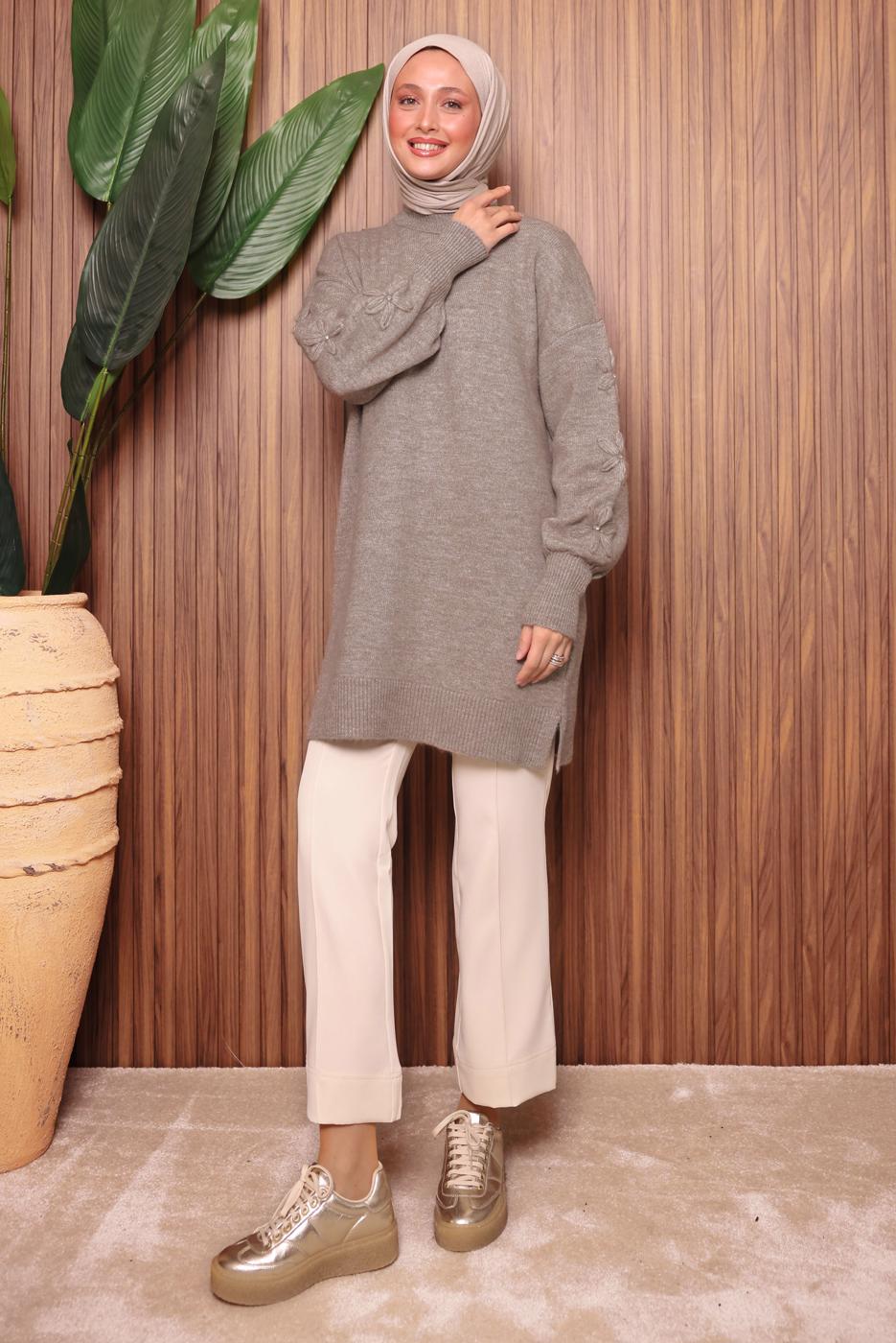 Tesettür giyim VİZON TRİKO TUNİK T 4507