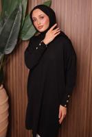 Tesettür giyim SİYAH DÜĞME DETAYLI TRİKO TUNİK T 5007