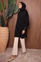 Tesettür giyim SİYAH DÜĞME DETAYLI TRİKO TUNİK T 5007