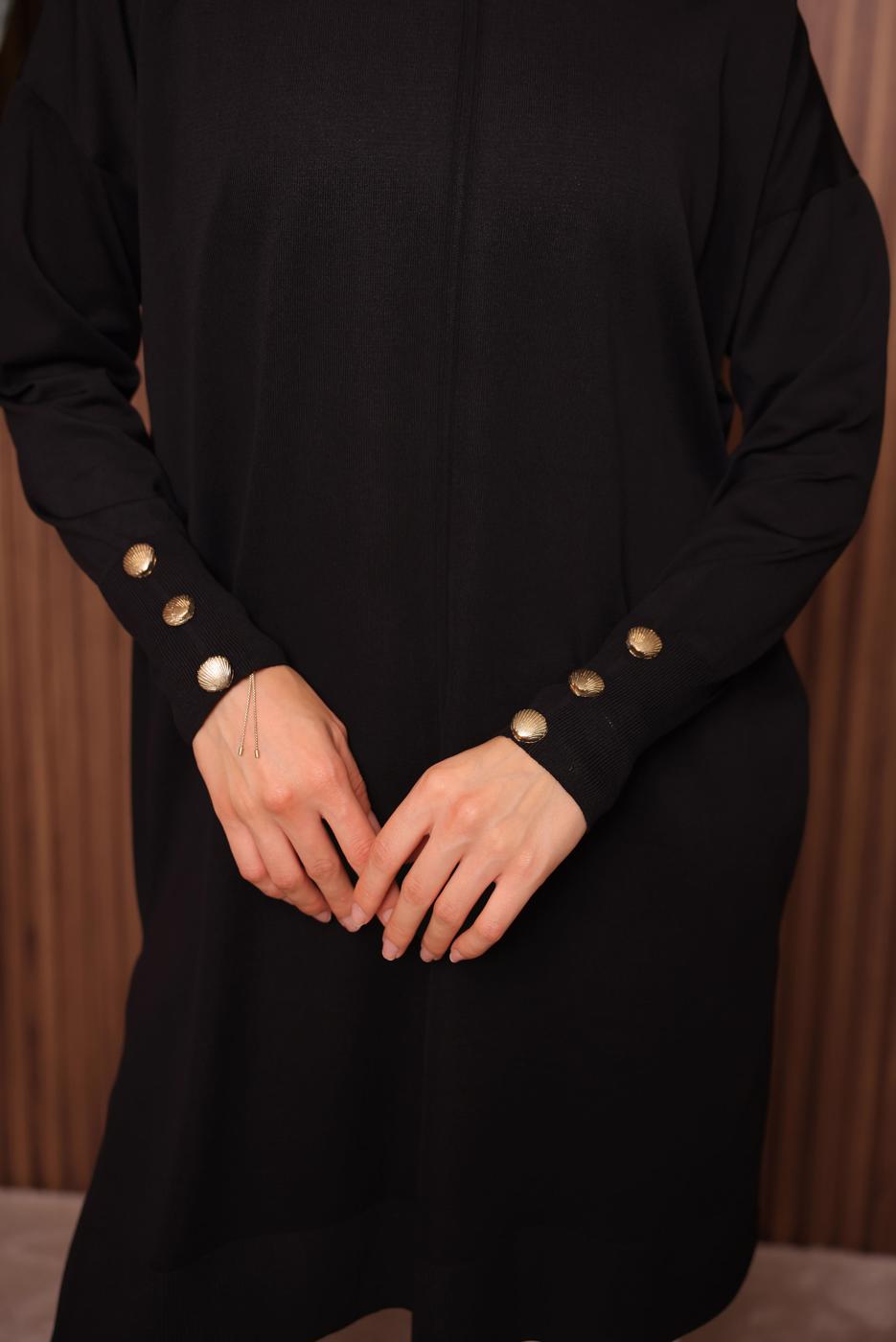 Tesettür giyim SİYAH DÜĞME DETAYLI TRİKO TUNİK T 5007