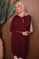 Tesettür giyim BORDO DÜĞME DETAYLI TRİKO TUNİK T 5007