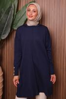 Tesettür giyim LACİVERT DÜĞME DETAYLI TRİKO TUNİK T 5007