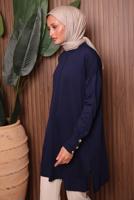 Tesettür giyim LACİVERT DÜĞME DETAYLI TRİKO TUNİK T 5007