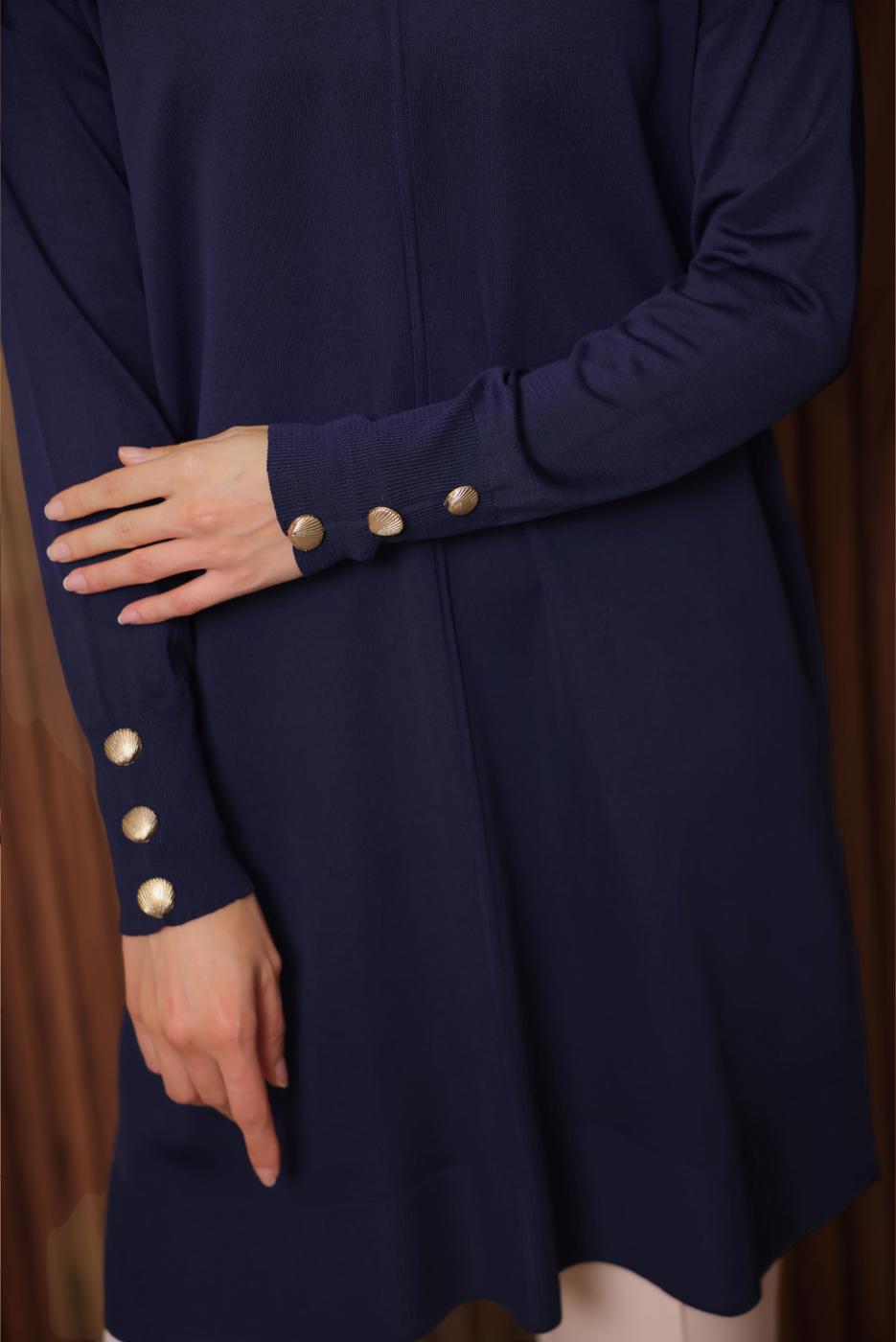 Tesettür giyim LACİVERT DÜĞME DETAYLI TRİKO TUNİK T 5007