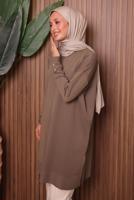 Tesettür giyim KAHVE DÜĞME DETAYLI TRİKO TUNİK T 5007