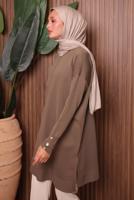 Tesettür giyim KAHVE DÜĞME DETAYLI TRİKO TUNİK T 5007