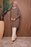 Tesettür giyim KAHVE DÜĞME DETAYLI TRİKO TUNİK T 5007