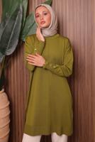 Tesettür giyim YEŞİL DÜĞME DETAYLI TRİKO TUNİK T 5007