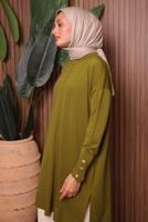 Tesettür giyim YEŞİL DÜĞME DETAYLI TRİKO TUNİK T 5007
