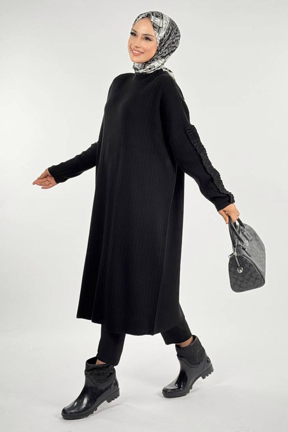 Tesettür giyim SİYAH TRİKO TUNİK T 50381