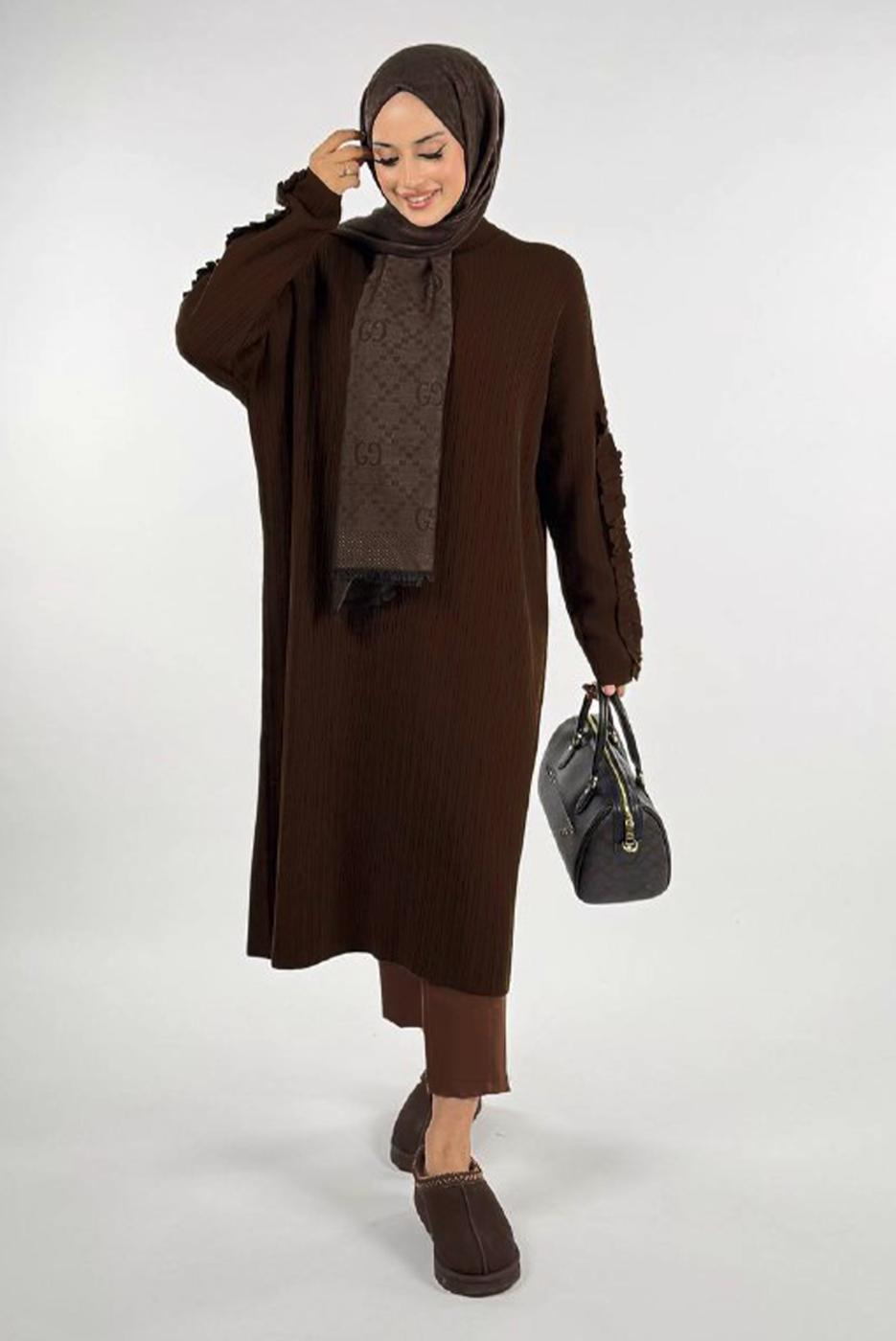 Tesettür giyim KAHVE TRİKO TUNİK T 50381