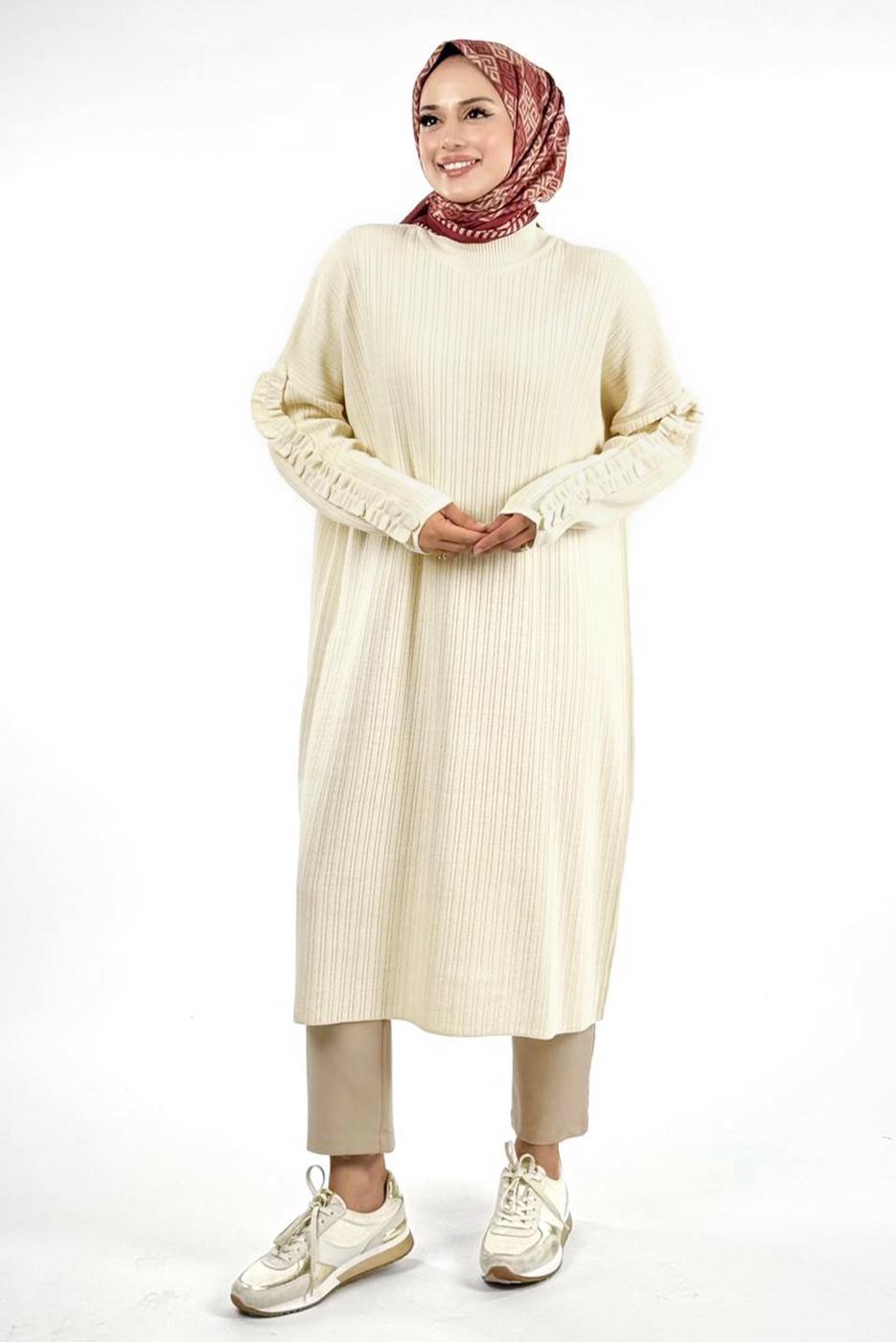 Vêtements hijab BEIGE TUNIQUE EN MAILLE T 50381