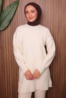 Tesettür giyim EKRU TRİKO TUNİK T 5107