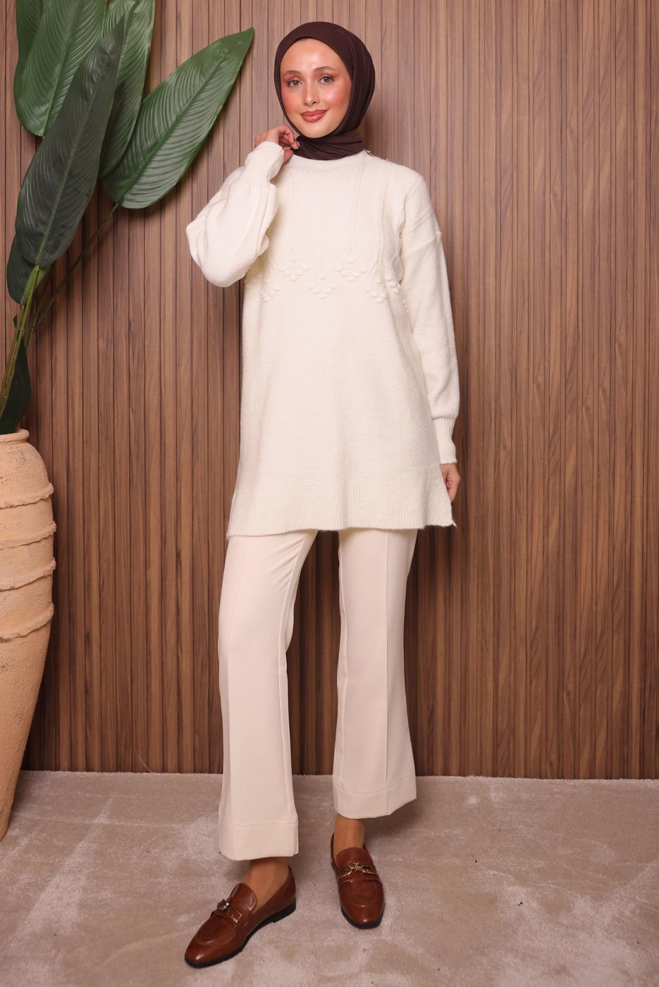 Tesettür giyim EKRU TRİKO TUNİK T 5107