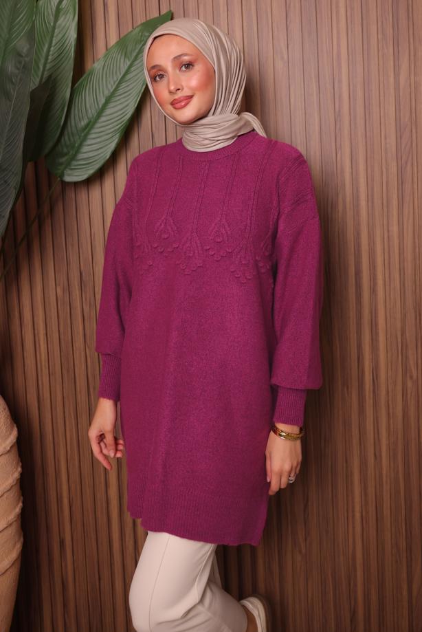 Tesettür giyim FUŞYA TRİKO TUNİK T 5107 - TRENDTESETTÜR