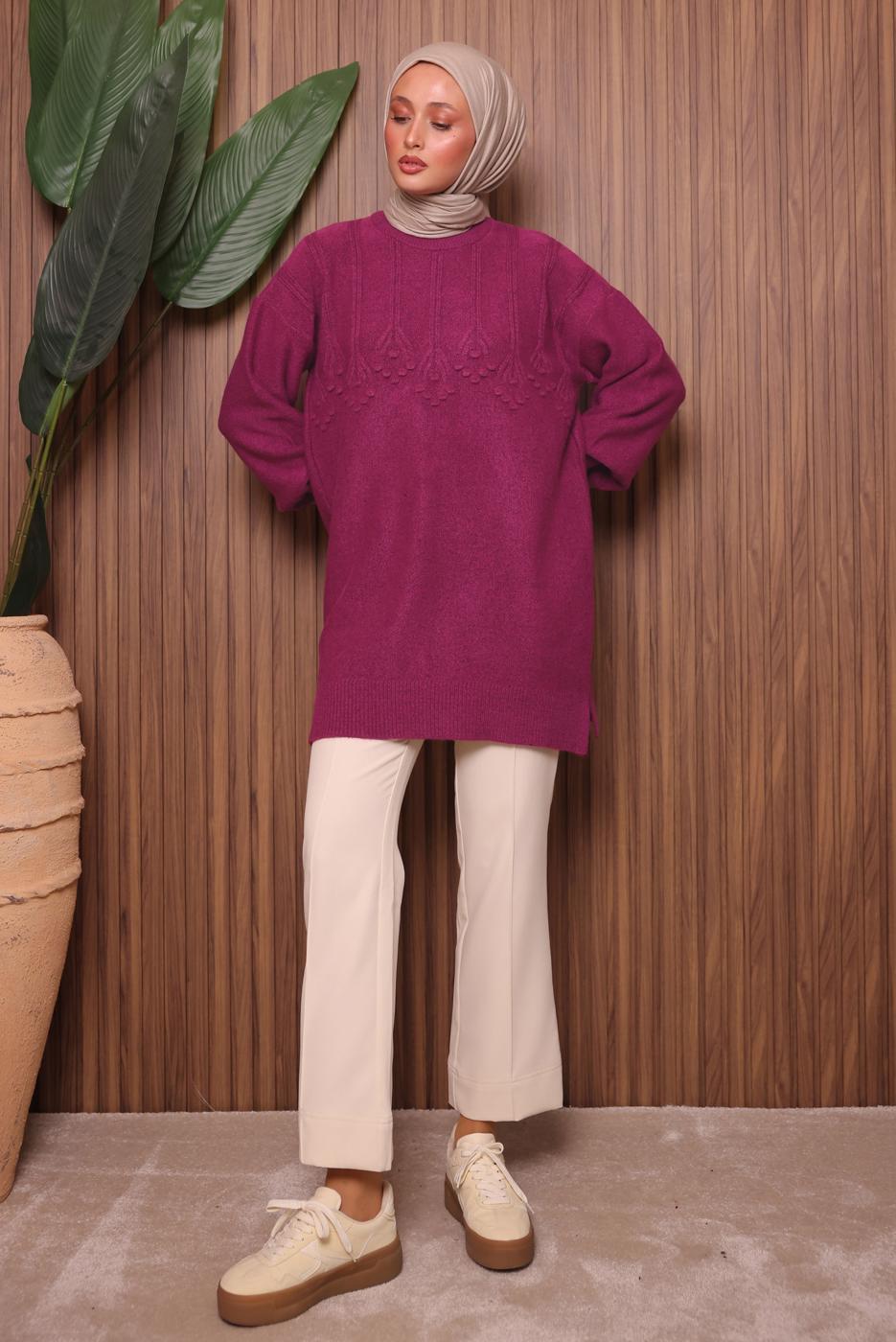 Tesettür giyim FUŞYA TRİKO TUNİK T 5107