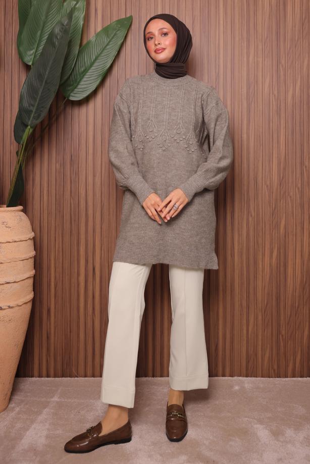 Tesettür giyim VİZON TRİKO TUNİK T 5107 - TRENDTESETTÜR