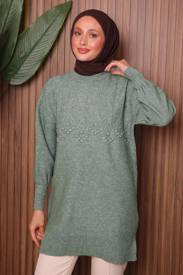 Tesettür giyim YEŞİL TRİKO TUNİK T 5107 - TRENDTESETTÜR
