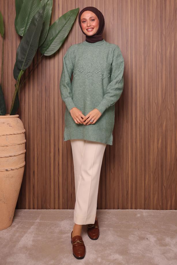 Tesettür giyim YEŞİL TRİKO TUNİK T 5107 - TRENDTESETTÜR
