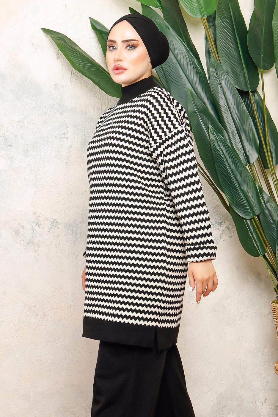Tesettür giyim SİYAH DESENLİ TRİKO TUNİK T 5108-1