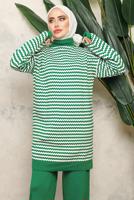 Tesettür giyim YEŞİL DESENLİ TRİKO TUNİK T 5108-1