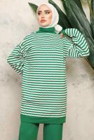 Tesettür giyim YEŞİL DESENLİ TRİKO TUNİK T 5108-1