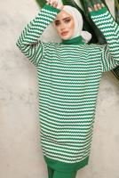 Tesettür giyim YEŞİL DESENLİ TRİKO TUNİK T 5108-1