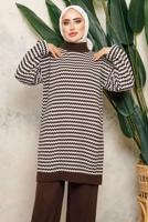 Tesettür giyim KAHVE DESENLİ TRİKO TUNİK T 5108-1