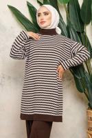 Tesettür giyim KAHVE DESENLİ TRİKO TUNİK T 5108-1