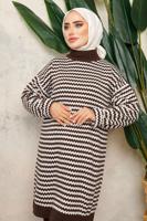 Tesettür giyim KAHVE DESENLİ TRİKO TUNİK T 5108-1