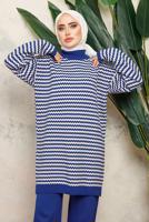 Hijab clothing NAVY BLUE PATTERNED KNITWEAR TUNIC T 5108-1