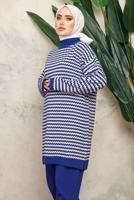 Hijab clothing NAVY BLUE PATTERNED KNITWEAR TUNIC T 5108-1