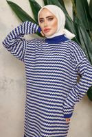 Hijab clothing NAVY BLUE PATTERNED KNITWEAR TUNIC T 5108-1