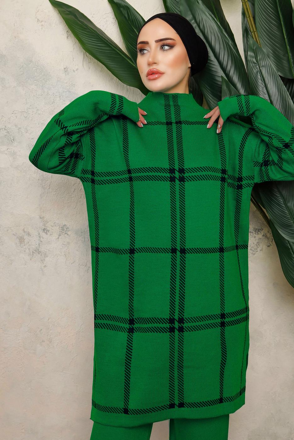 Tesettür giyim YEŞİL TRİKO TUNİK T 5308-1