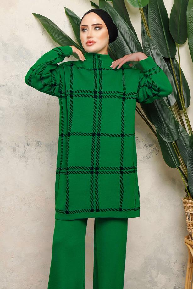 Tesettür giyim YEŞİL TRİKO TUNİK T 5308-1 - TRENDTESETTÜR