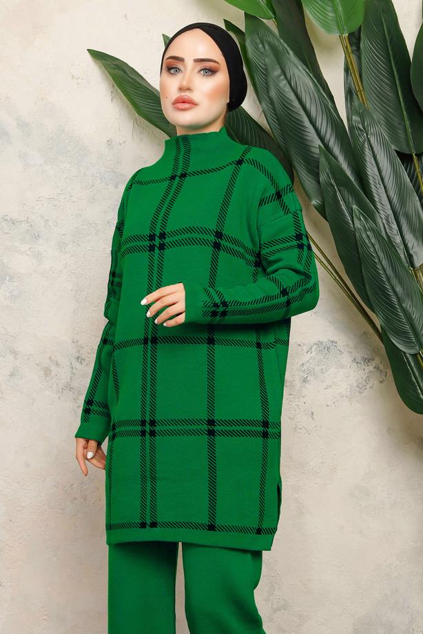 Tesettür giyim YEŞİL TRİKO TUNİK T 5308-1 - TRENDTESETTÜR